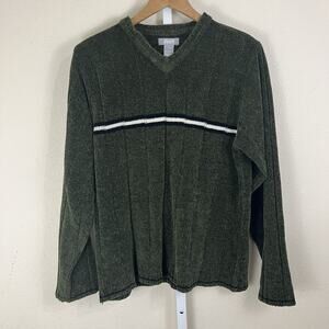 Vintage 90s Utility Crushed Velvet Stripe Sweater Womens S Small